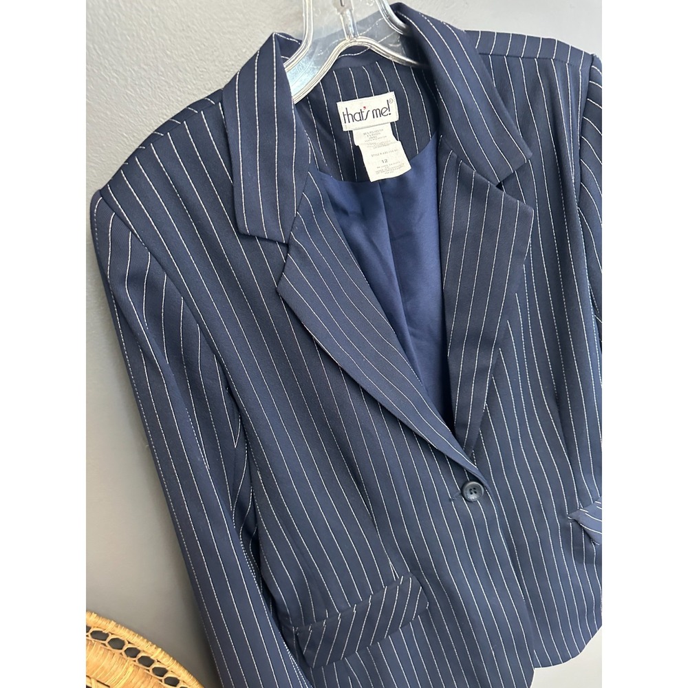 Vintage 90s That's Me Women's Size 12 Blazer Navy Pinstripe Boxy Career Jacket